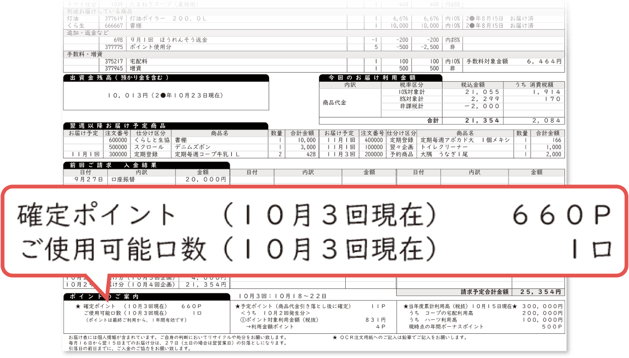 お届け明細書でポイントチェックする